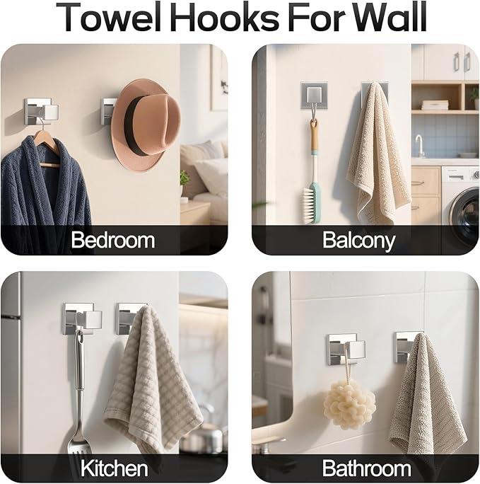 Brushed Nickel Bathroom Hardware Set 4 Piece, Towel Rack Set for Bathroom, Towel Bar Toilet Paper Holder Set SUS304 Stainless Steel -18In Towel Bar, Paper Toilet Holder, Square Towel Ring, Towel Hook