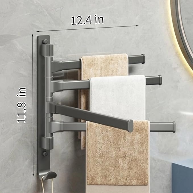 2-5 Arms Swivel Towel Rack Bath Towel Holder with Hook Swing Arm Towel Rack Wall Mount for Bathroom Kitchen-Grey 4Arm