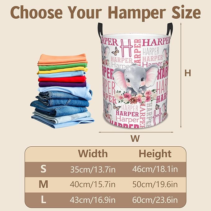 Custom Name Laundry Basket, Personalized Collapsible Laundry Hamper with Name for Bathroom Bedrooms, Customized Dirty Clothes Hamper Storage Basket Gifts for Kids Boys Girls Baby Men Women