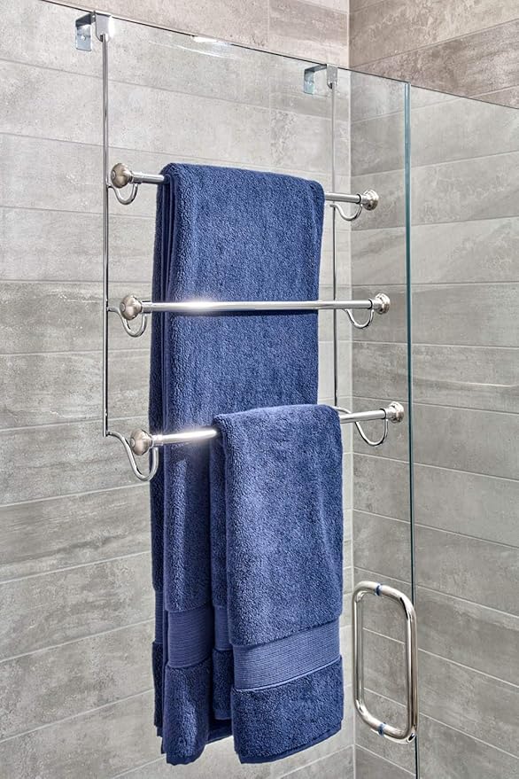 iDesign Over the Door Towel Rack, The York Collection, 1.5” x 7” x 22.8”, Brushed Nickel