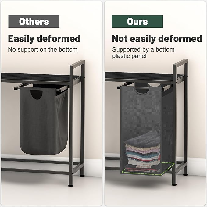 Sonharlar Laundry Hamper, Laundry Sorter with 2 Pull-Out Removable Oxford Fabric Bags Cloth Laundry Basket 2 x 10 Gallons (Grey and Charcoal Black)