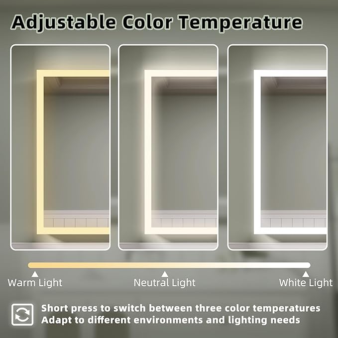 LED Medicine Cabinet Mirror with Lights, 24x30 Inch Bathroom Storage, Recessed/Wall Mount, Plug-in/Hardwired, 3 Color Dimmable Light, Anti-Fog, Time Temp Display, Right Hinge