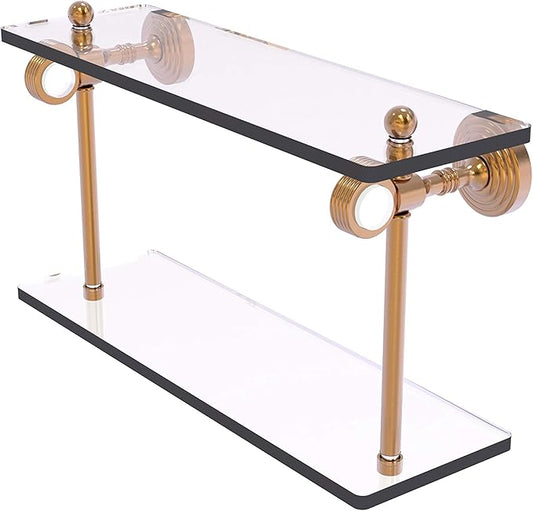 Allied Brass PG-2G-16 Pacific Grove Collection 16 Inch Two Tiered Groovy Accents Glass Shelf, Brushed Bronze