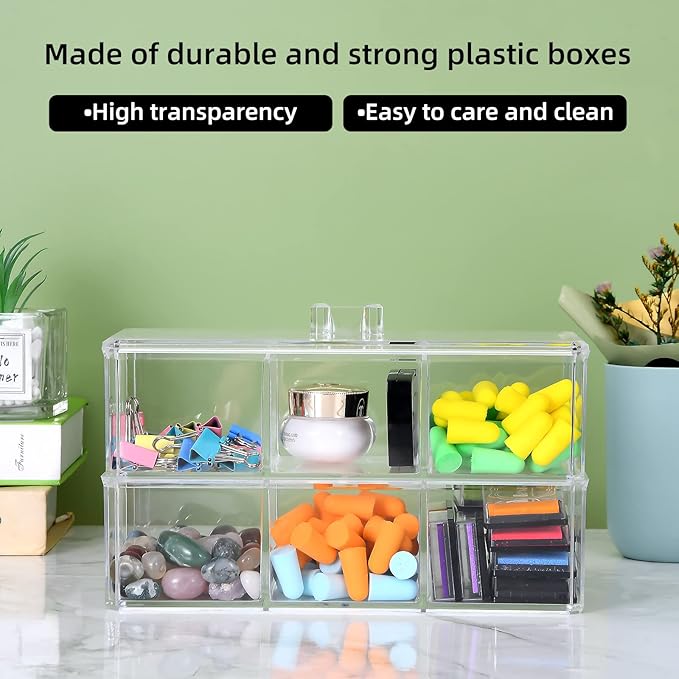 dedoot 3 Compartment Organizer 2 Layers,Plastic Drawer Clear Acrylic Vanity Desk Storage and Organizer, Bathroom Display Storage Container with Lid for Jewelry, Small Items 9.17x3.7X5.82 Inch