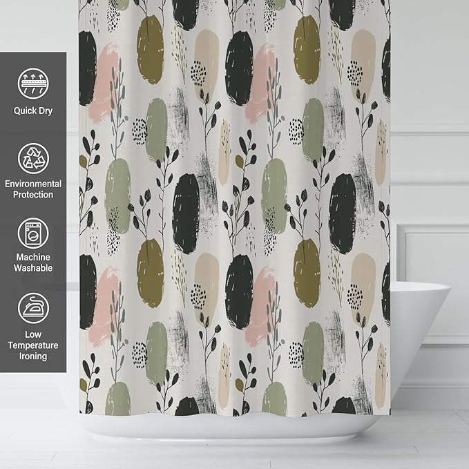 Sage Green Boho Shower Curtains for Bathroom,Pretty Botanical Shower Curtain,Funny Waterproof Polyester Boho Bathroom Decor,72x72 Inch