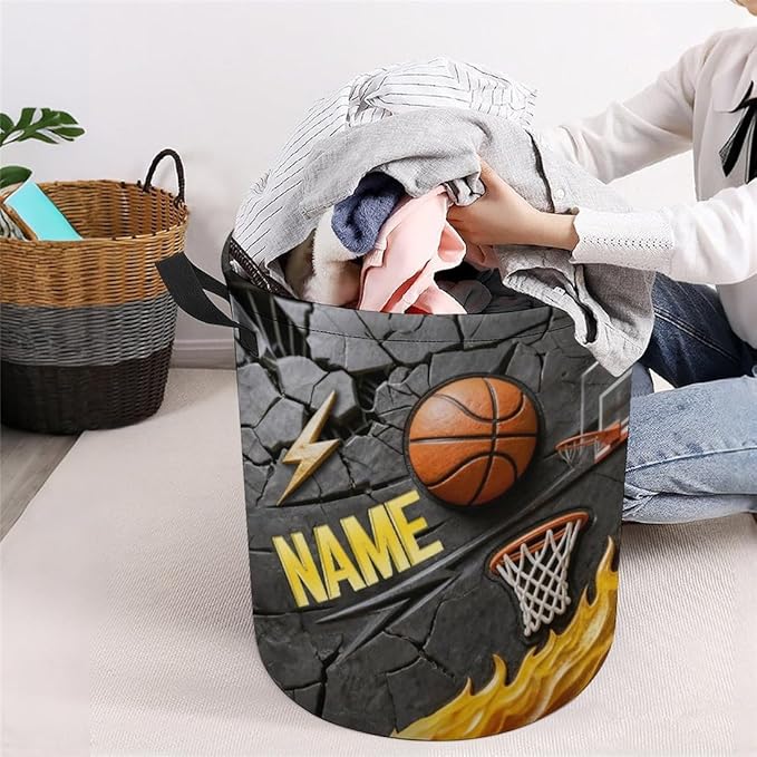 Personalized Basketball Laundry Hamper Custom Name Funny Dirty Clothes Laundry Basket Portable Storage Basket For Home Bathroom Family Basketball Lovers Xmas Birthday (style 14)