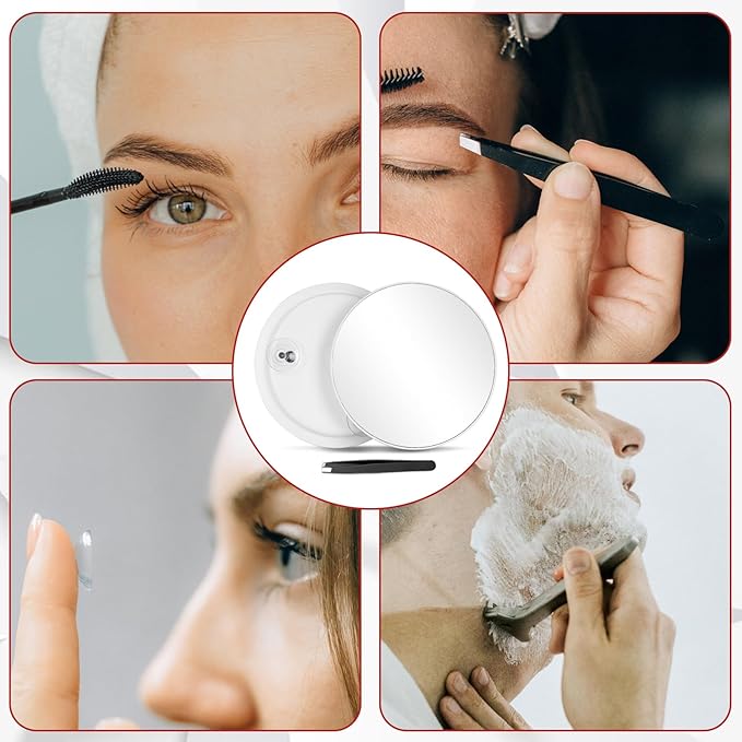 40X Magnifying Mirror with 3 Suction Cups, Magnified Makeup Mirror and Tweezers Set, Portable 6inch Travel Makeup Mirror with 40X Powerful+ Magnification for Makeup, Shaving, Blackhead Blemish Removal