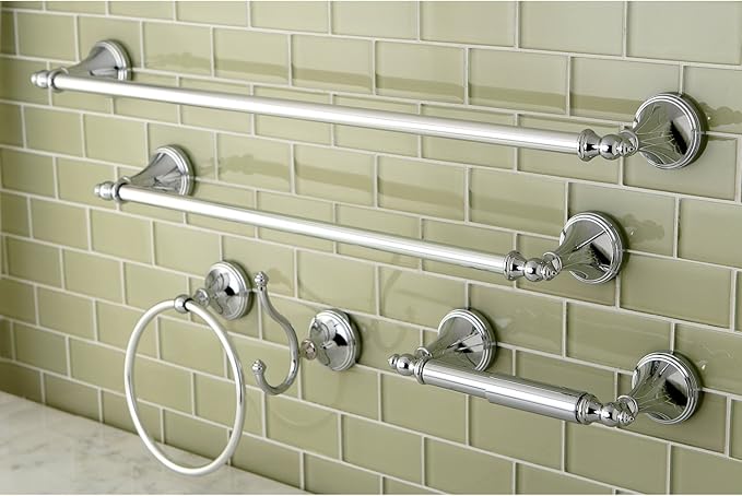 Kingston Brass Naples 5-Piece Accessory Set with 18" & 24" Towel Bar, Towel Ring, Robe Hook & Toilet Paper Holder, Polished Chrome