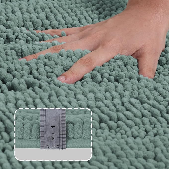 TURQUOIZE Non Slip Shaggy Bath Mats - Blue Chenille Bath Mat Set, Super Absorbent Shower Rugs for Tub Mat, 17" x 24", Duckshell Blue