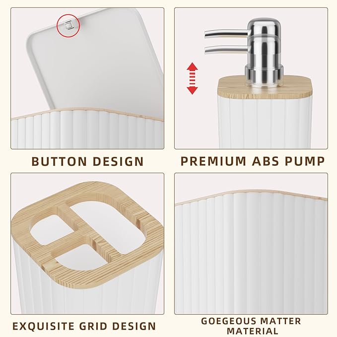 XLHOMO Bathroom Accessories Set - Elegant White Bathroom Set, 10PC Bathroom Accessory Set, Toilet Brush, Trash Can, Qtip Holder Dispenser & Soap Dispenser