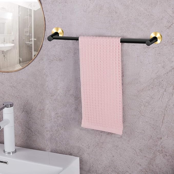 MGahyi Towel Racks for Bathroom-Adjustable Towel Holder(13.18inch-24inch) Sturdy and Rustproof Towel Bar Wall Mounted, Single Towel Bar Rod for Bathroom Accessories (Black Gold, 1Pack)