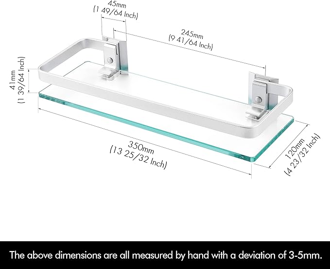 KES 2 Pack Bathroom Shelf with Rectangle Tempered Glass and Polished Chrome Bracket Tempered Glass Rectangular 1 Tier, BGS3201S40-P2+A4126A