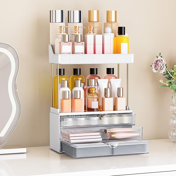 12.2" W Makeup Organizer Drawers - 5 Tiers Bathroom Counter Organizer, Cosmetic Storage Drawer for Dresser Countertop and Bathroom Vanity for Large Skincare, Perfume, Clear