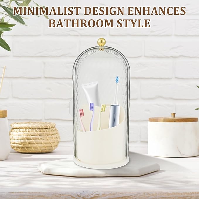 Concealed Toothbrush Holder 360?? Rotating Makeup Brush Organizer Dustproof Cosmetic Brush Container for Toothbrush Lipstick Vanity (white)