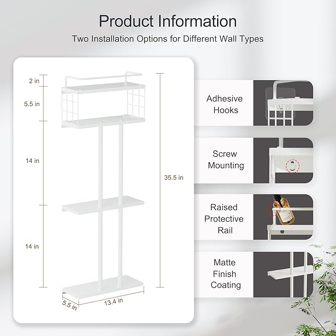 White Towel Rack for Bathroom, Metal Towel Holder for Bathroom Storage Rack with Shelf, 3-Tier Wall-Mounted Towel Organizer - Holds Rolled Towels