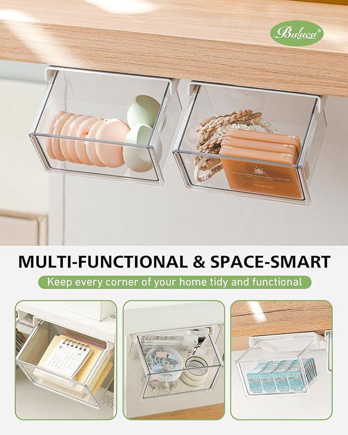 BALUCA Small Clear Stackable Storage Drawers ?€? 33?? Angled Acrylic Makeup Organizer for Vanity, Undersink & Kitchen Cabinets | Multi-Purpose Plastic Storage Bins & Drawer Organizer Bins (Small)