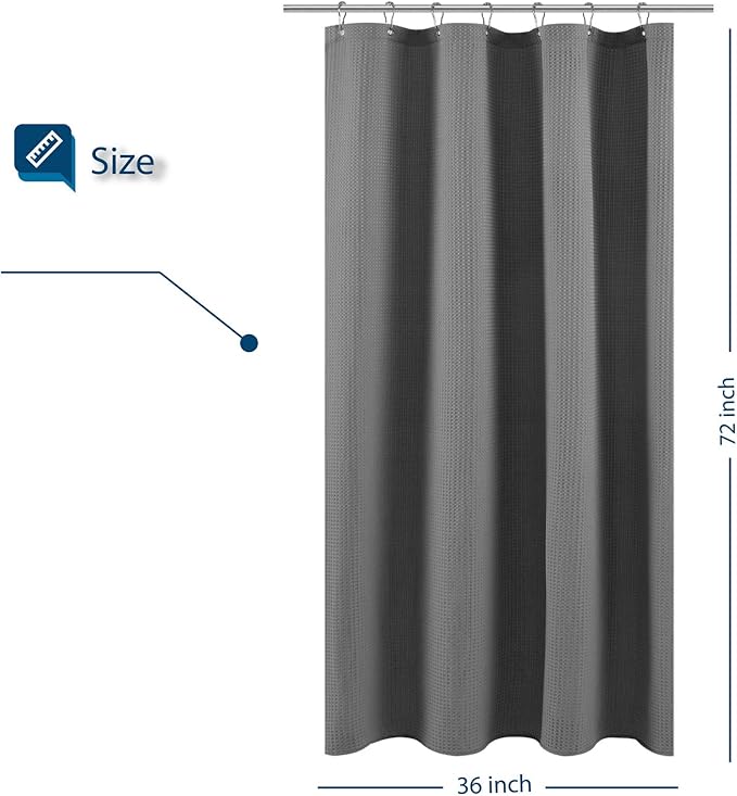 Barossa Design Stall Shower Curtain Fabric 36 x 72 inches, Waffle Weave, Hotel Luxury Spa, 230 GSM Heavy Duty, Water Repellent, Gray Pique Pattern Decorative Bathroom Curtain