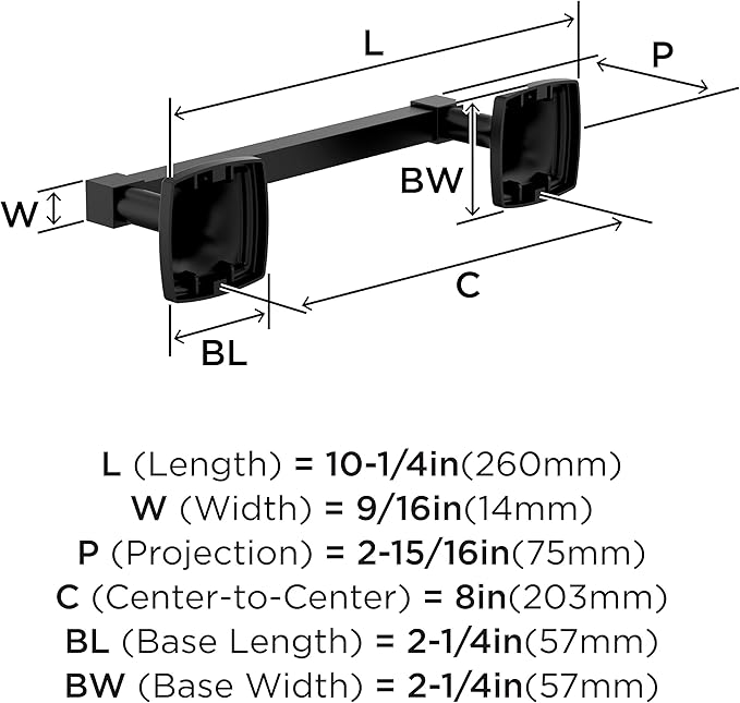 Amerock Stature Matte Black 8 inch (203mm) Towel Bar, BH36095MB