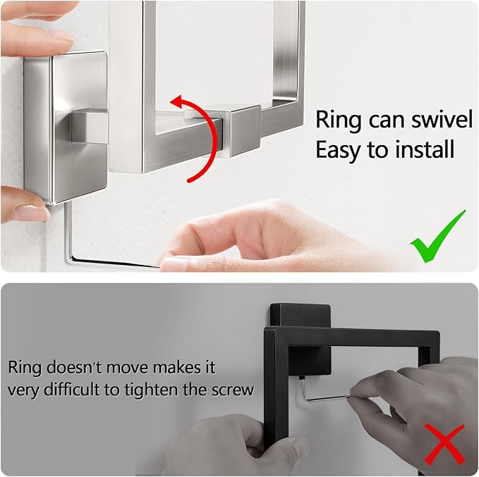CHJgroup Bathroom Hand Towel Holder, Square 180?? Swivel Towel Rings for Bathroom Wall Stainless Steel Heavy Duty, Brushed Nickel
