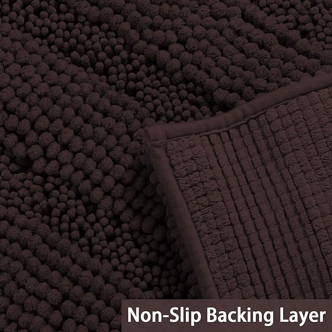Turquoize Chenille Bath Rugs Shaggy Bathroom Rugs Non Slip Bath Mat for Bathroom 24 x 36 Brown Bath Rug for Bath Room Extra Soft and Absorbent Area Rug, 24"x 36", Brown