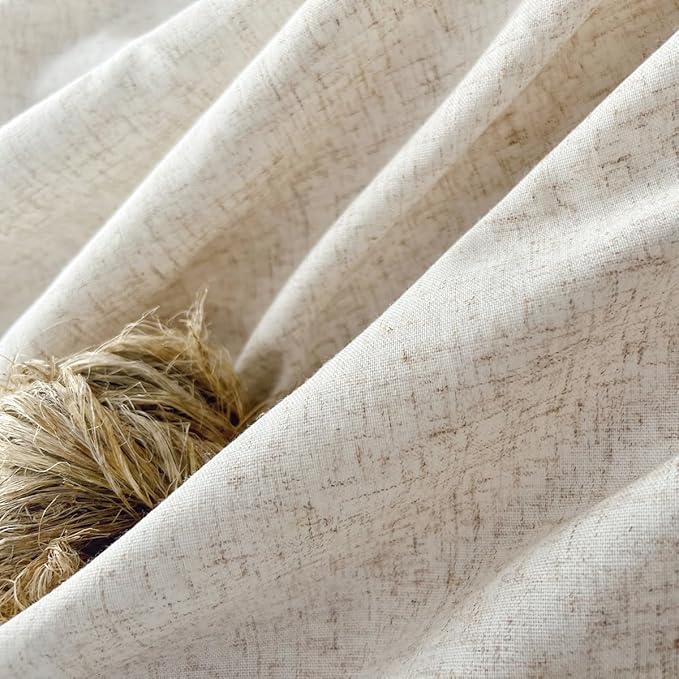 Felisa Extra Long Farmhouse Shower Curtain with A Ruffle Hem,72 x84 inches Linen Blend Shower Curtain for Bathroom,Natural
