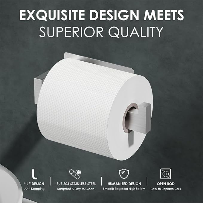 Auxmir Toilet Paper Holder Self Adhesive, Premium Thicken SUS304 Stainless Steel Rustproof Toilet Roll Holder No Drilling, Wall Mount Toilet Tissue Holder for Bathroom Kitchen Washroom, Brushed Nickel