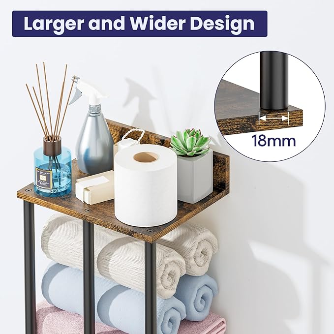 Towel Rack with Shelf – Modern Towel Holder for Bathroom Wall Mounted, Holds 6 Large Bath Towels, Rolled Towel Organizer for Bathroom, Laundry Room, and Small Space Storage，Vintage Color