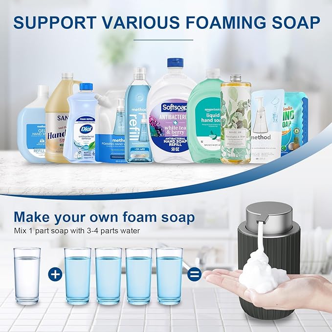 Ceramic Foaming Soap Dispenser, 12 oz Bathroom Foam Hand Soap Dispenser, Refillable Lotion Soap Dispenser with Removable Pump for Kitchen Hand Wash Dispenser, Modern Home Decor (Matte Grey)