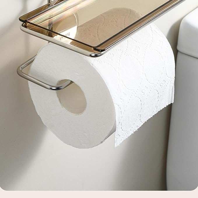 Modern Adhesive Bathroom Shelf Stainless Steel & Suction Cup Wall Space-Saving Toiletries Holder Space Saving Holder