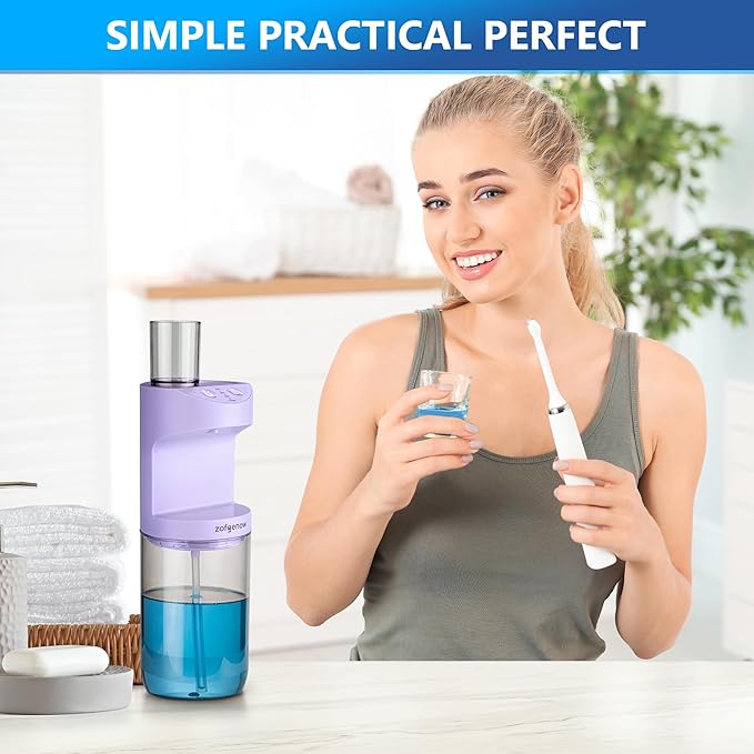 ZOFGENOW Automatic Mouthwash Dispenser for Bathroom,Bathroom Accessories 19.4 Fl Oz Dispensers with Magnetic Cups,Wall Mounted Dispenser,Suitable for All Age Groups,Purple