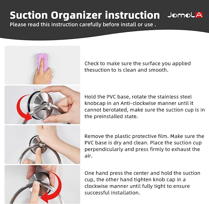 JOMOLA Towel Ring Suction Towel Holder for Bathroom Stainless Steel Kitchen Towel Rail Rack Drill Free Bath Towel Holder Bathroom Accessories Brushed Finish,2 PCS