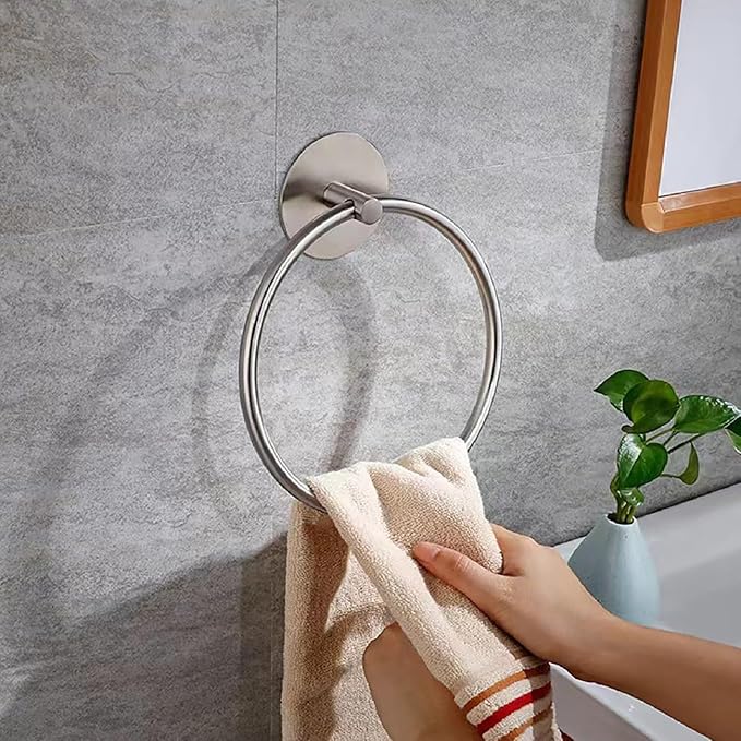 Towel Ring Self Adhesive No Drill Hand Modern Towel Holder for Bathroom SUS 304 Stainless Steel Brushed Nickel(Silvery)