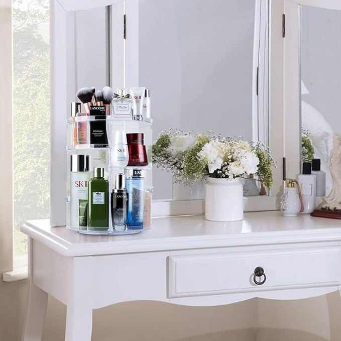 Rotating Makeup Organizer,360 Degree Adjustable Cosmetic Storage Makeup Spinning Holder Storage Rack with 7 Layers Large Capacity, Display Stand Box Perfect for Dresser (1white)
