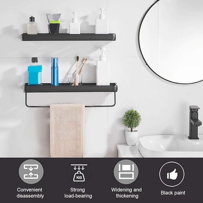 30cm Bathroom Shelf, Wall Mounted Storage Rack, Aluminum Material, with Heightened Fence Design, Ideal for Home Bathrooms (Single Layer with Pole)