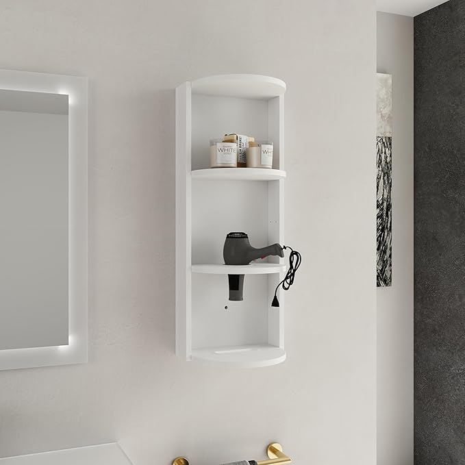 LIFE SKY Wall Mounted Bathroom Shelf Organizer: 3 Tier Floating Storage Rack with Interchangeable Shelves - Water Resistant Melamine Surface for Small Space Bathroom Organization & Apartment Living