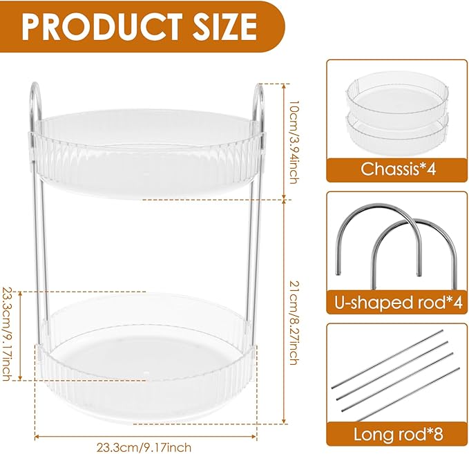 Rotating Makeup Organizer 360°Rotating Skincare Organizer Large Capacity Rotating Cosmetic Organizer 2 Layers Rotating Vanity Organizer Practical Rotating Dresser Organizer for Countertop (Clear 2PCS)