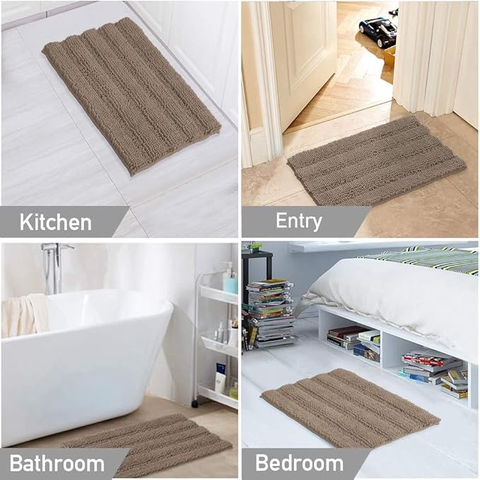Turquoize Luxury Chenille Bath Rug for Bathroom Rugs Extra Absorbent Bath Mat Non Slip Microfiber Shower Rug for Bathroom Microfiber Shaggy Carpet Rug Size, 17"x 24", Taupe Brown