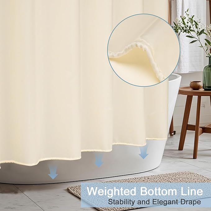 AooHome Shower Curtain Liner, Fabric Bathroom Curtain with Hooks for Hotel, Weighted Hem, Water Repellent, Beige, 72 x 75 Inch