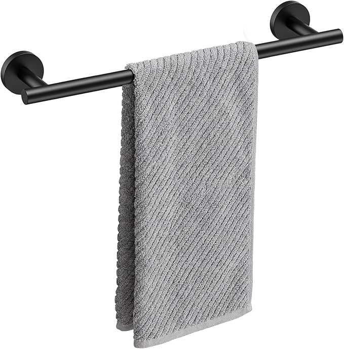 Matte Black Towel Bar, 18 Inch Towel Rack for Bathroom Wall-Mounted, SUS304 Stainless Steel, Total Length 20 Inch
