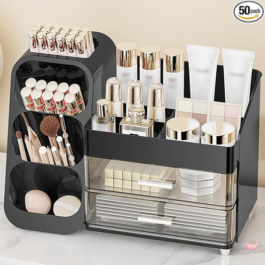 Large Capacity Makeup Organizer Countertop with Makeup Brush Holder for Vanity, Thickened Material, Bathroom Countertop Organizer Skin Care Perfumes Storage, Teen Girl Gifts for 13-25 Year