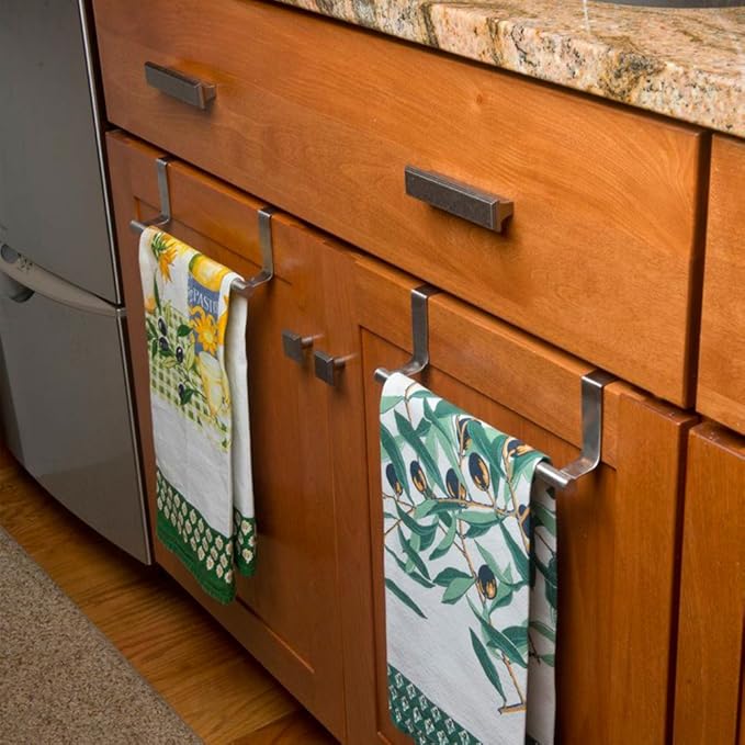 Evelots Towel Hook, Bar Over Cabinet Door - Kitchen, Bathroom - 2 Pack- Hand, Dish Towel Rack Holder - Inside or Outside Door - Brushed Stainless Steel - No Rust - No Scratch - No Installation