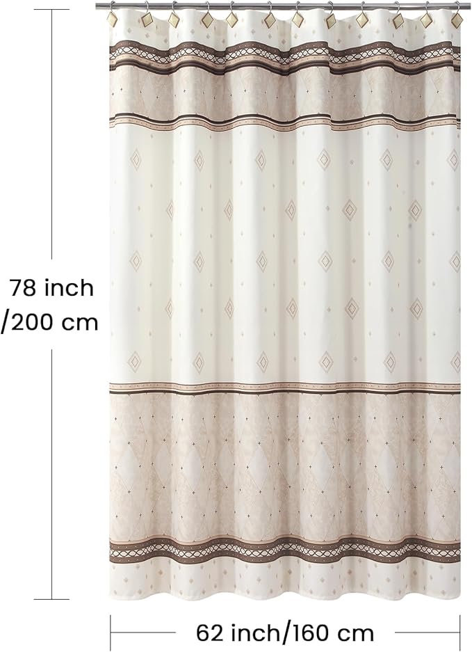 Long Fabric Shower Curtain, Beige Tan Brown Striped Shower Curtains for Bathroom, Waterproof Neutral Bathroom Curtains, 62" W x 78" H