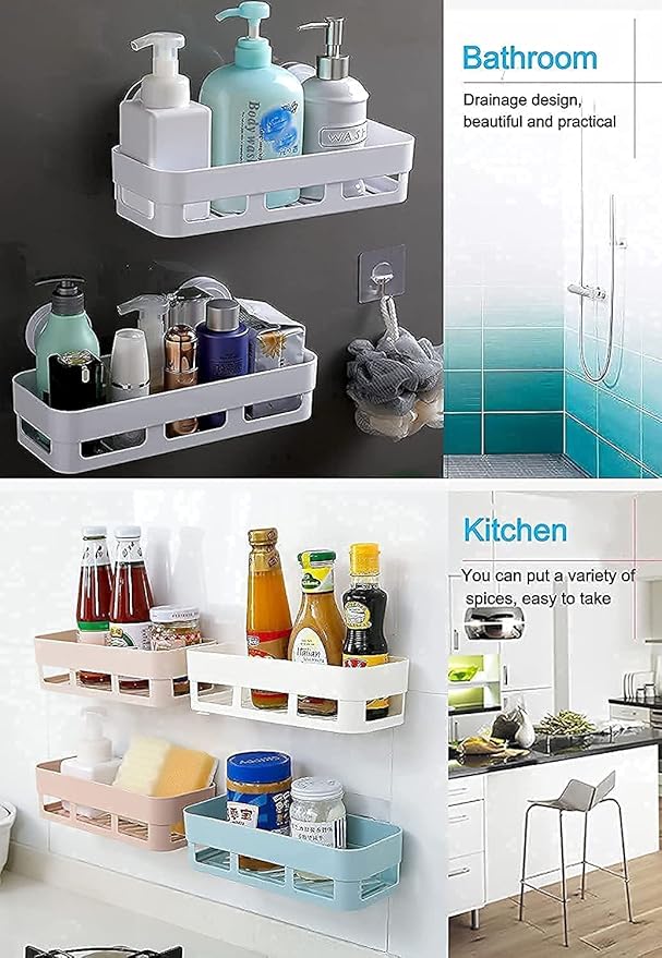 Plastic Bathroom Accessories, Bathroom Rack, Bathroom Shelf Organizer, Wall Mounted Shelf, Bathroom Hardware & Accessories, Storage Racks (2 Pcs Plastic White Shelf)