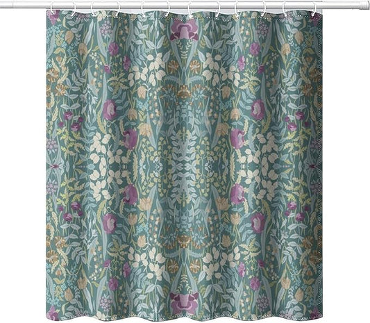 Vintage Botanical Shower Curtain William Morris Designs Green Jungle Fruit Print Shower Curtain Set Polyester Interior Waterproof Shower Curtain with 12 Hooks 66x72 Inches(168x183cm)