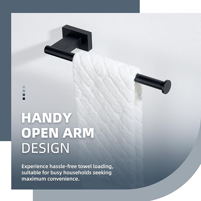 Suyar Hand Towel Holder Matte Black, SUS 304 Stainless Steel Hand Towel Rack for Bathroom Kitchen, Wall Mounted