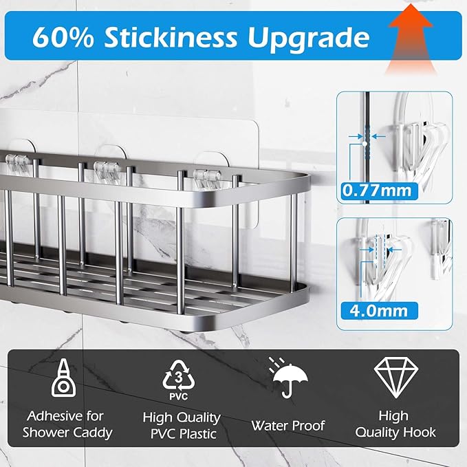 Lsnisni 3 Pack Shower Caddy Adhesive Replacement, Shower Adhesive Strips, Strong Adhesive Hooks, Waterproof Sticker, No Drilling, for Bathroom Shelf and Kitchen Racks