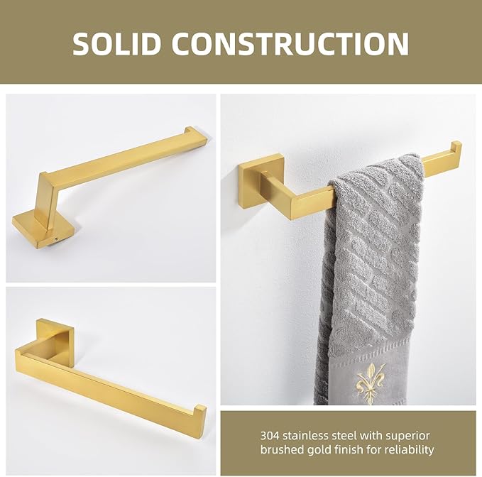 Angle Simple Hand Towel Holder for Bathroom, SUS 304 Stainless Steel Towel Rack Hanger Wall Mounted, Brushed Dark Gold, 10.24 Inches