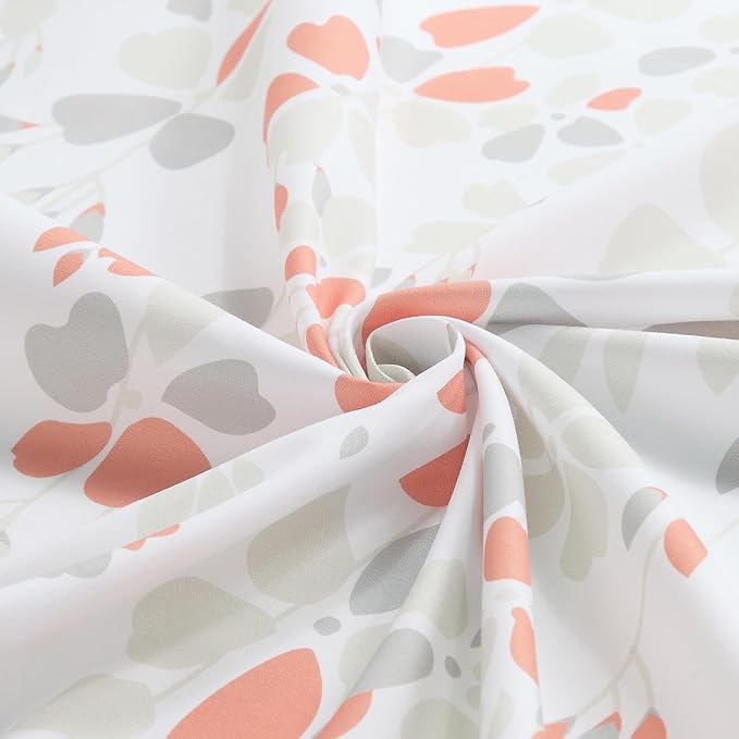 Long Fabric Shower Curtain, Orange and Gray Floral Flower Shower Curtains for Bathroom, Waterproof Bathroom Curtains, 78" W x 78" H