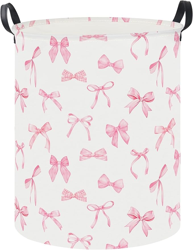 19.7" Laundry Basket,Dirty Clothes Hamper,Waterproof Storage Bin,Room Decor,Gift Baskets,Nursery Hamper(Pink Bowknot)
