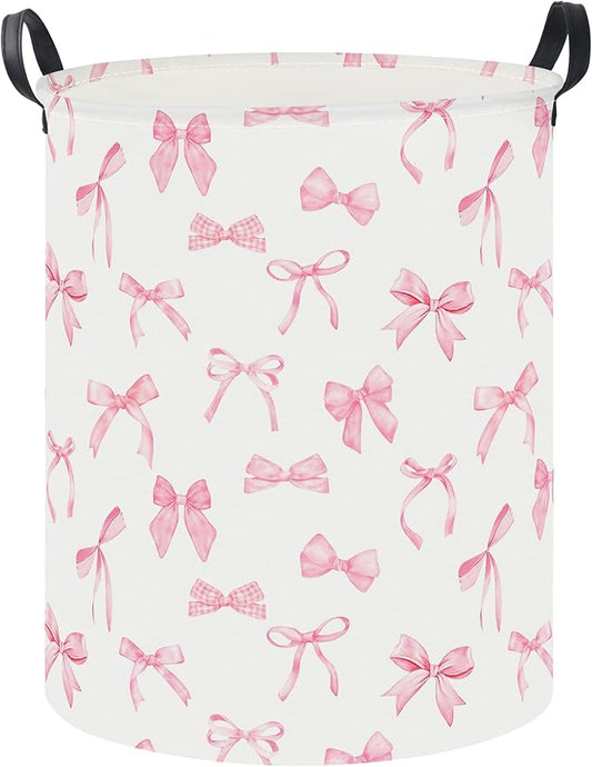19.7" Laundry Basket,Dirty Clothes Hamper,Waterproof Storage Bin,Room Decor,Gift Baskets,Nursery Hamper(Pink Bowknot)